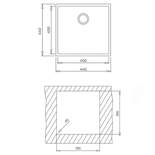 Кухненска гранитна мивка TEKA Square 40x40 под плотова