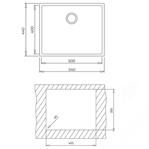 Кухненска гранитна мивка TEKA Square 50x40 под плотова