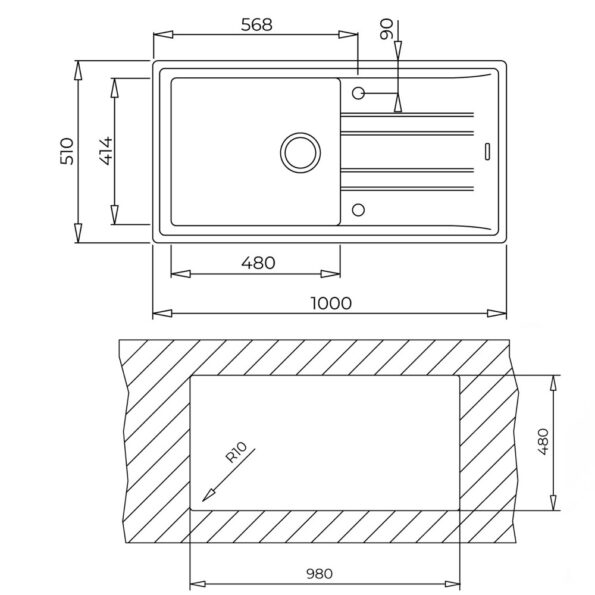 Кухненска гранитна мивка TEKA Stone 60-L 100x51