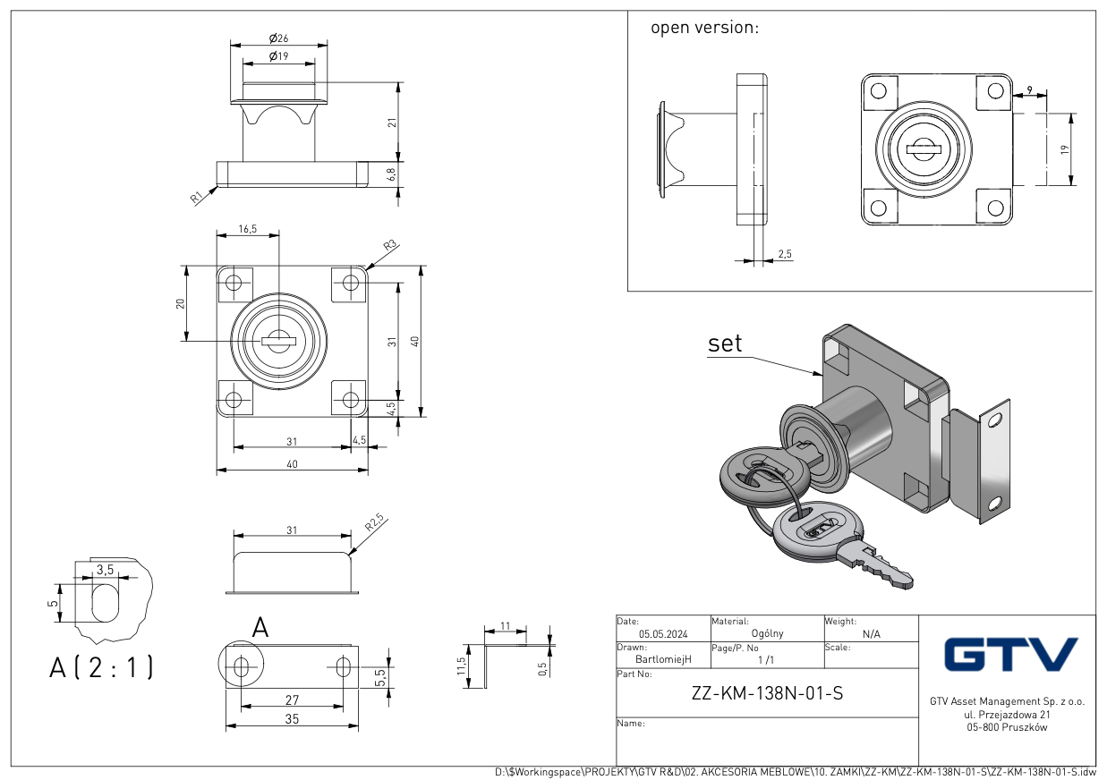 Ключалка черна 138 GTV Ключалка черна 138 GTV