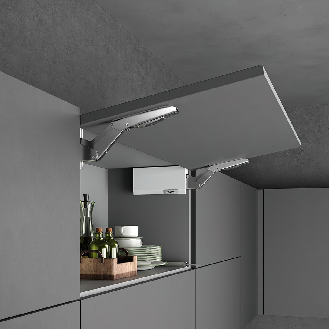 Blum AVENTOS HK-TOP Tip-On пуш механизъм за вдигащи врати Blum AVENTOS HK-TOP Tip-On пуш механизъм за вдигащи врати